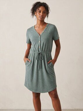 NWT | Sage Green Button-Detailed T-Shirt Dress | Drawstring Waist | Small